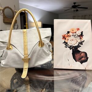 JJ Winters White and Gold Tote Bag